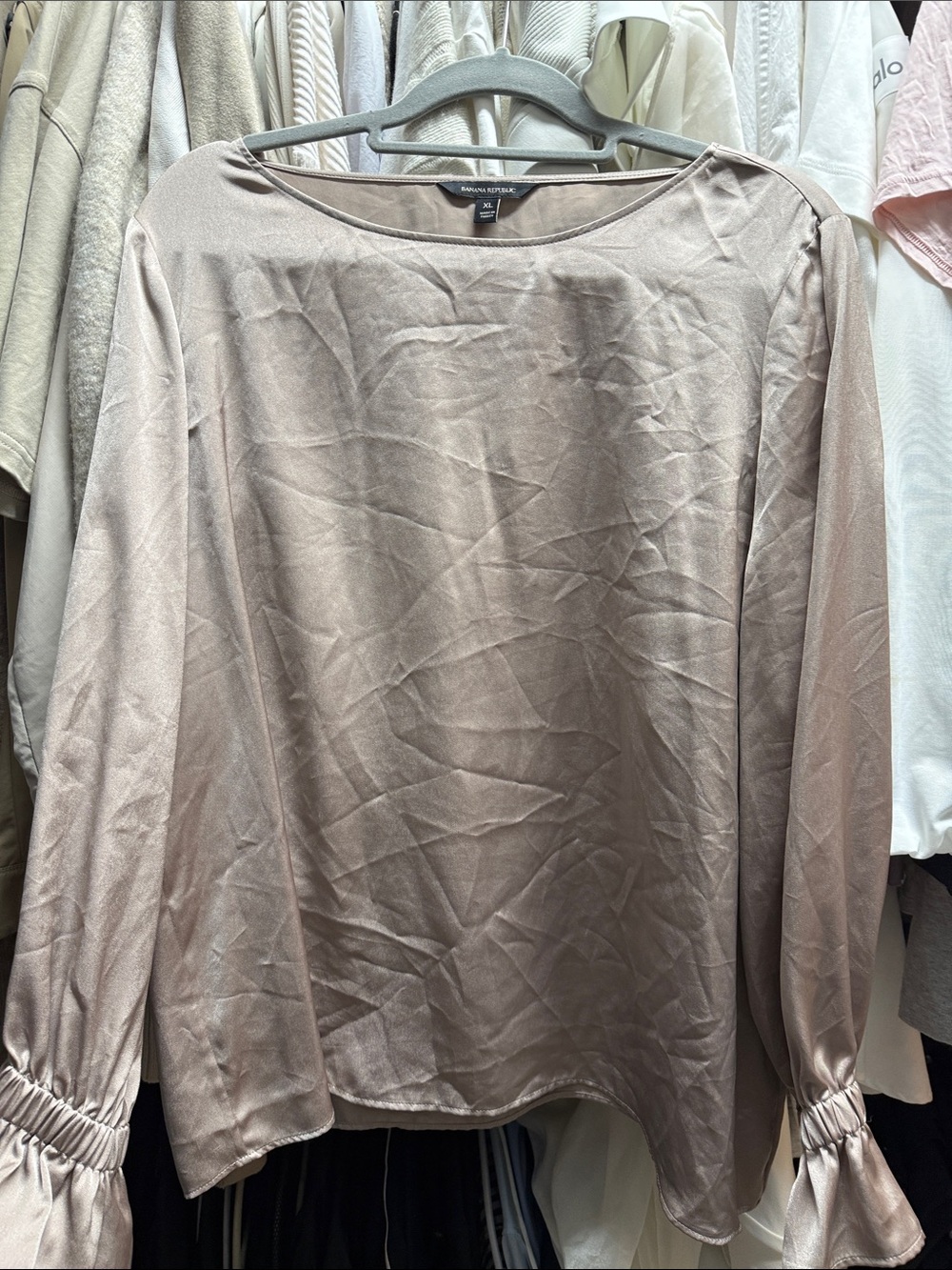 Banana Republic Satin Long-Sleeve Blouse in Taupe